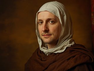 Guillaume d'Ockham (vers 1287-1347) : Le docteur invincible et théoricien du nominalisme 150 Portrait imaginaire de Guillaume d'Ockham, philosophe et théologien franciscain, maître du nominalisme médiéval - image fictive ne représentant pas le personnage historique réel.