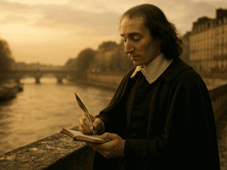 Blaise Pascal (1623-1662) : Un génie universel entre science et foi 58 Portrait imaginaire de Blaise Pascal, génie des mathématiques et de la physique, philosophe de la condition humaine et apologète chrétien - image fictive ne représentant pas le personnage historique réel.