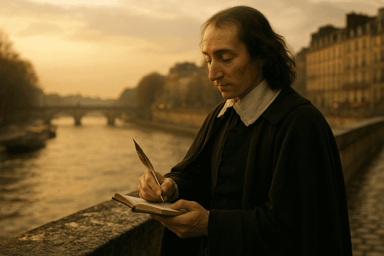 Portrait imaginaire de Blaise Pascal, génie des mathématiques et de la physique, philosophe de la condition humaine et apologète chrétien - image fictive ne représentant pas le personnage historique réel.