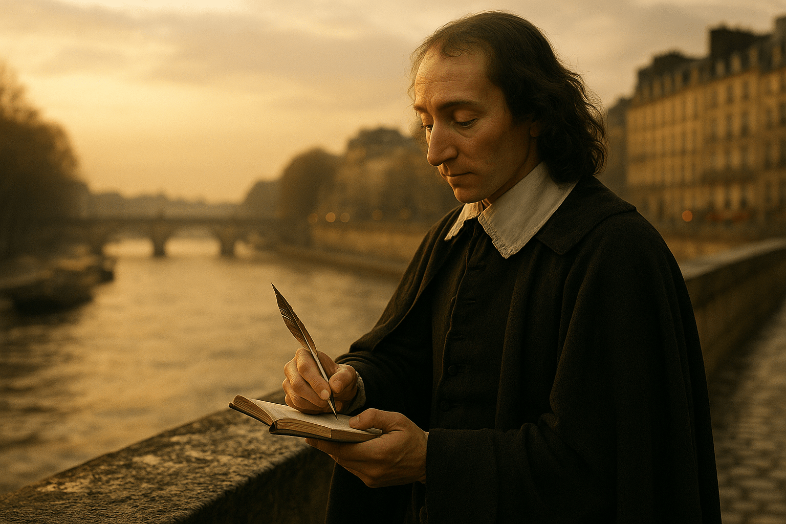 Portrait imaginaire de Blaise Pascal, génie des mathématiques et de la physique, philosophe de la condition humaine et apologète chrétien - image fictive ne représentant pas le personnage historique réel.