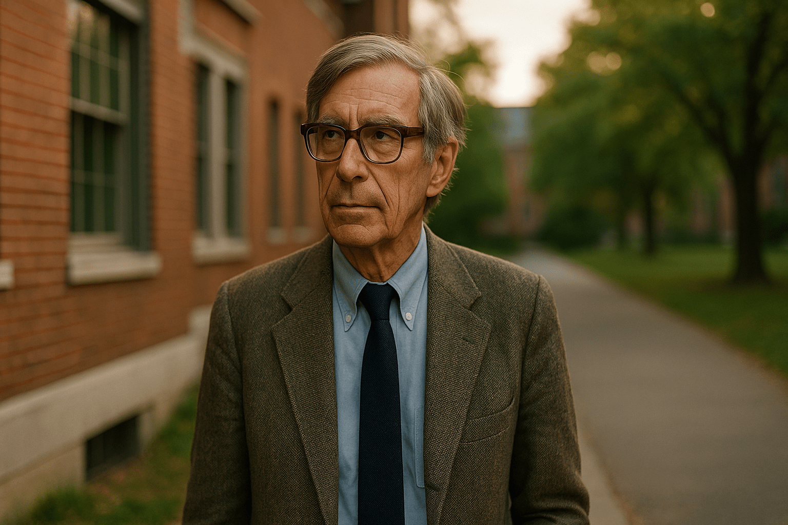 Portrait imaginaire de John Rawls, philosophe politique américain du XXᵉ siècle, théoricien de la justice comme équité. Cette image est fictive et ne représente pas le personnage réel.