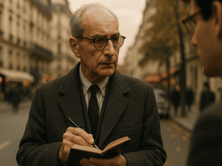 Claude Lévi-Strauss (1908-2009) : L'architecte du structuralisme anthropologique 75 Portrait imaginaire de Claude Lévi-Strauss, anthropologue et philosophe français du XXᵉ siècle, fondateur de l'anthropologie structurale. Cette image est fictive et ne représente pas le personnage réel.