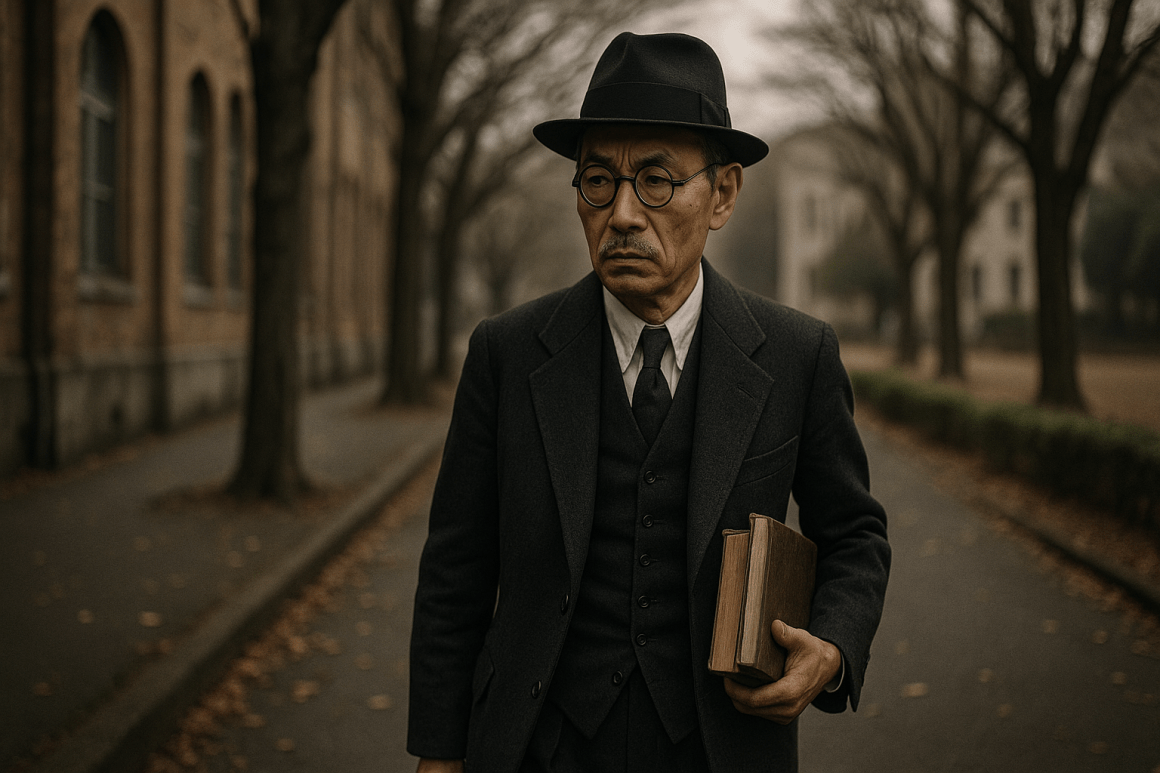Portrait imaginaire du philosophe japonais Hajime Tanabe, membre éminent de l'École de Kyoto et penseur de la logique de la médiation absolue. Cette image est fictive et ne représente pas le personnage historique réel.