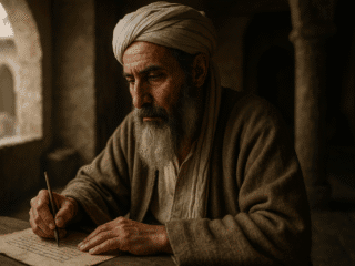 Abū al-Qāsim Ibrāhīm ibn Muḥammad al-Naṣrābādhī (mort en 978) : défense d'al-Hallaj et transmission soufie à Nishapur 8 Image fictive représentant Abū al-Qāsim al-Naṣrābādhī, maître soufi de Nishapur au Xe siècle ; cette illustration ne représente pas le personnage historique réel.