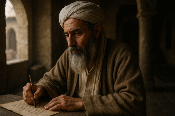 Image fictive représentant Abū al-Qāsim al-Naṣrābādhī, maître soufi de Nishapur au Xe siècle ; cette illustration ne représente pas le personnage historique réel.