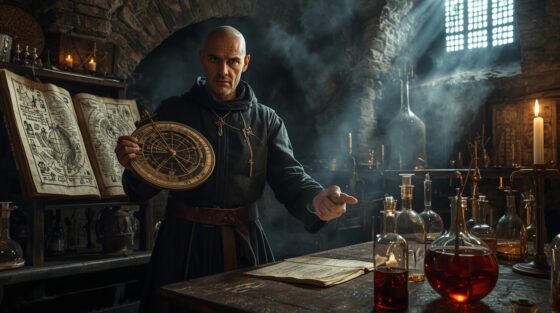 Arnaud de Villeneuve, figure intellectuelle du Moyen Âge, basé sur le sujet de l'article. L'image est une illustration imaginaire et non une représentation réelle.