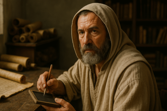 Image imaginaire de Denys le Grammairien, grammairien grec du IIᵉ siècle av. J.-C., qui ne représente pas le personnage réel.