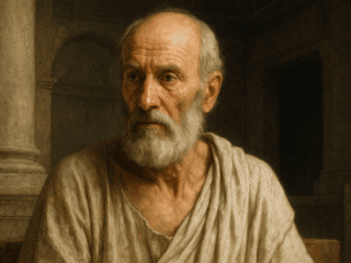 Ératosthène de Cyrène (vers 276–194 av. J.-C.) : la mesure du savoir et du cosmos 112 Image fictive d'Ératosthène de Cyrène, savant grec du IIIᵉ siècle avant notre ère, ne représentant pas le personnage historique réel