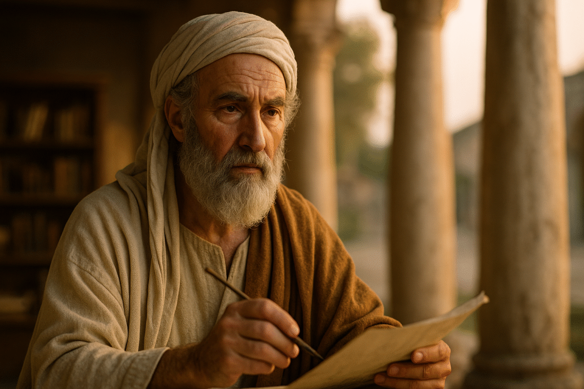 Image fictive représentant Jamblique d'Apamée, philosophe néoplatonicien ; cette représentation imaginaire ne correspond pas au personnage historique