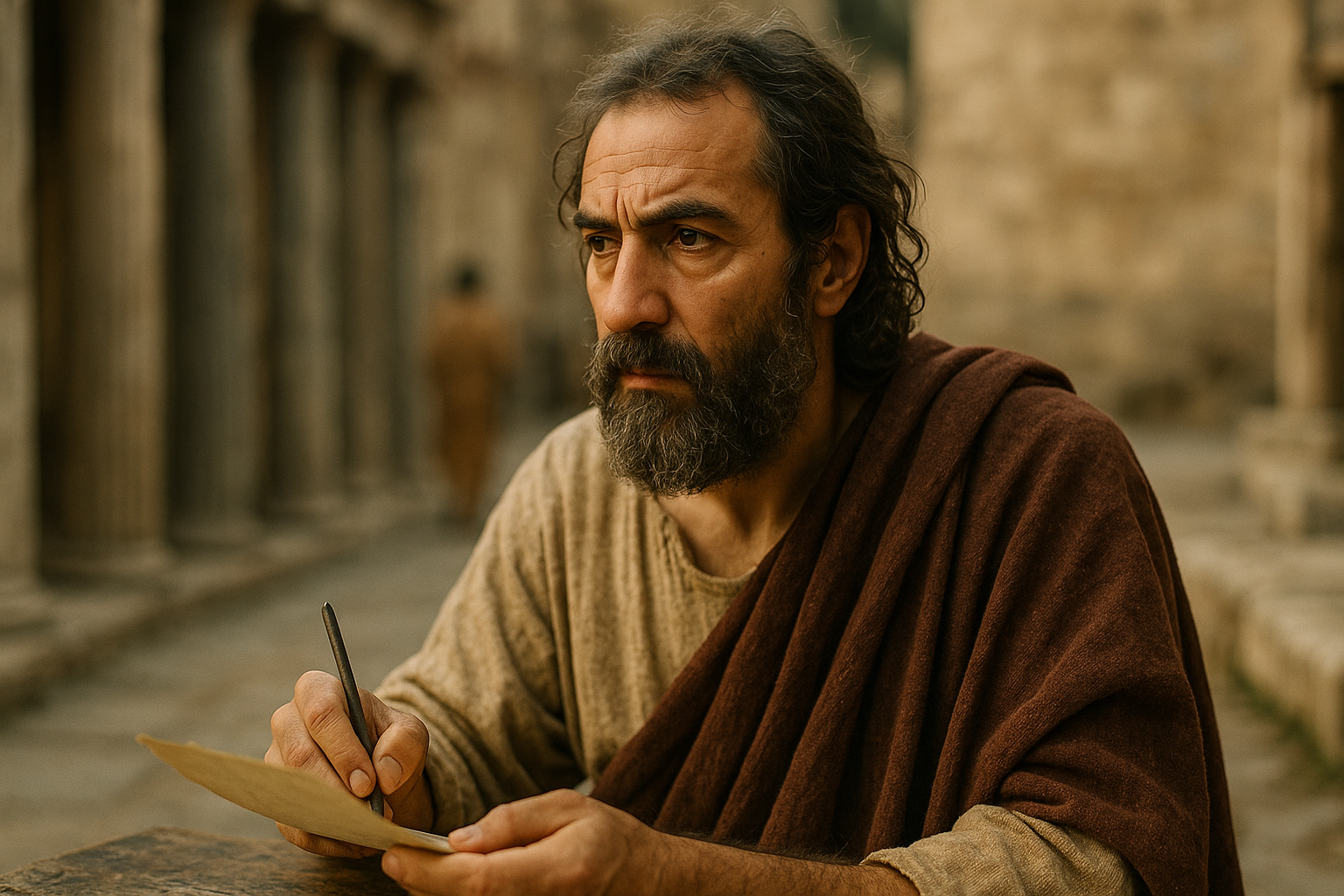 Image fictive et imaginaire de Justin de Naplouse, philosophe et apologète chrétien du IIᵉ siècle, ne représentant pas le personnage historique réel