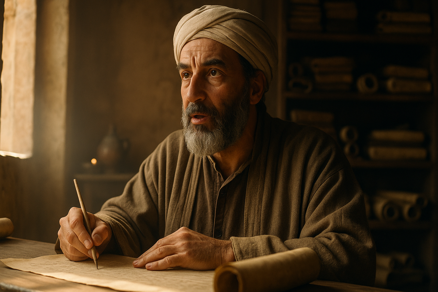 Représentation imaginaire de Saadia Gaon, philosophe juif médiéval ; cette image est fictive et ne représente pas le personnage historique réel.