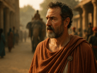 Mégasthène (vers 350–vers 290 av. J.-C.) : premier témoin grec de la pensée indienne 239 Image imaginaire de Mégasthène, historien grec de l'Antiquité ; cette représentation est fictive et ne correspond pas au personnage historique réel